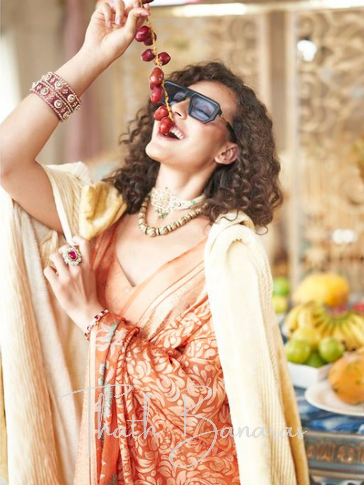Enchanting Copper & Cream Georgette Saree
