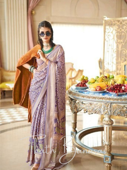Graceful Lavender Georgette Saree with delicate prints