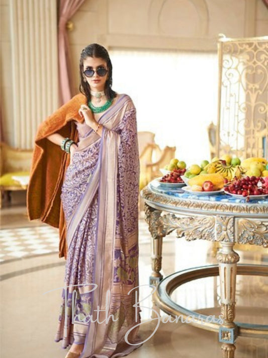 Graceful Lavender Georgette Saree with delicate prints