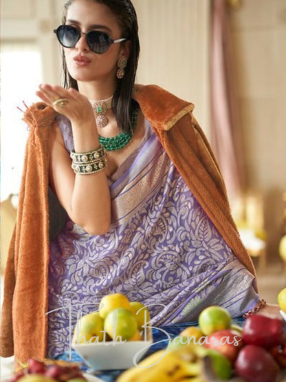 Graceful Lavender Georgette Saree with delicate prints