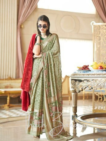 Enchanting Blossom Sage Green Georgette Saree