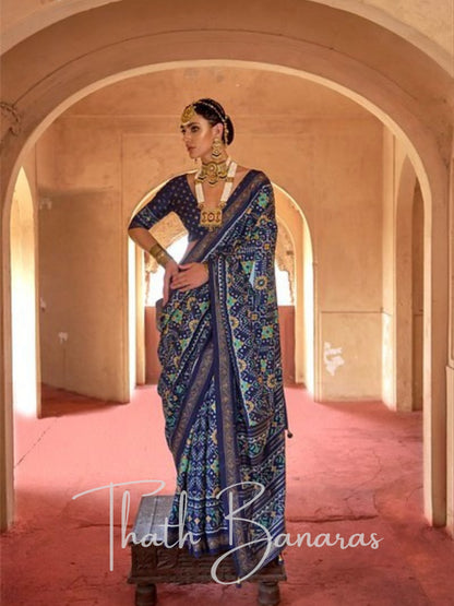 Regal Navy Blue Patola Silk Saree