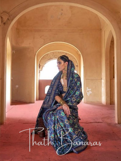 Regal Navy Blue Patola Silk Saree