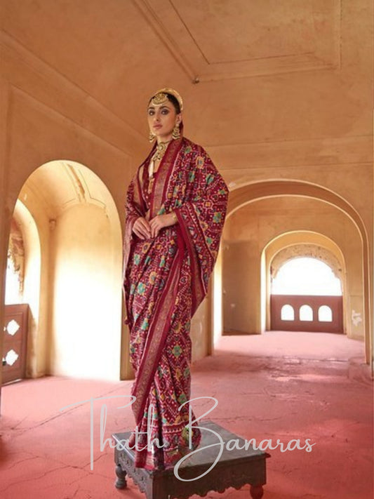 Exquisite Royal Maroon Patola Silk Saree