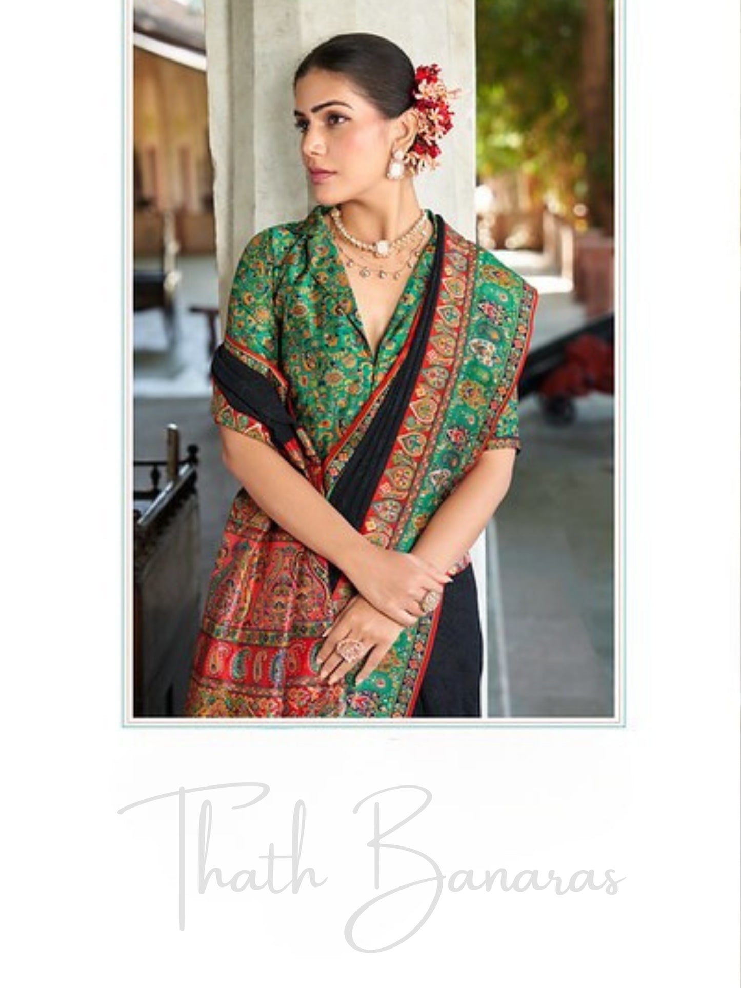 Black Lucknowi Georgette Saree with Pashmina Foil Print