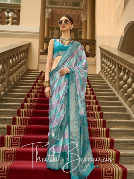 Regal Aqua Handloom Blended  Satin Saree with Intricate Weave