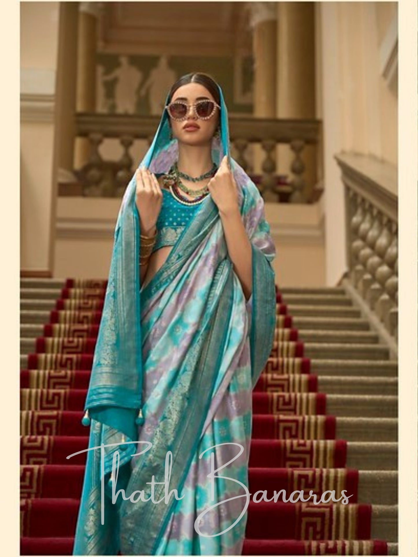 Regal Aqua Handloom Blended  Satin Saree with Intricate Weave