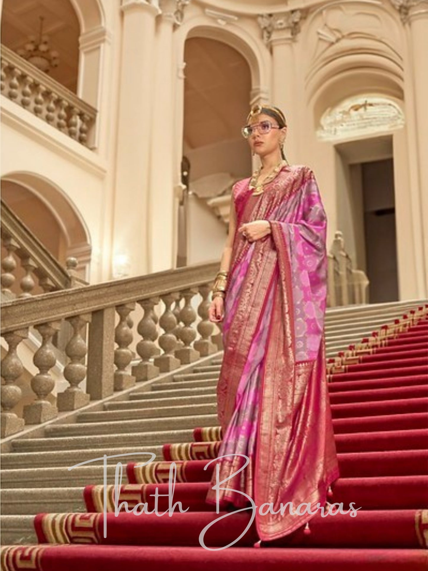 Enchanting Pink Satin Silk Saree