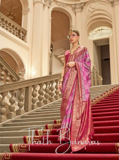 Enchanting Pink Satin Silk Saree