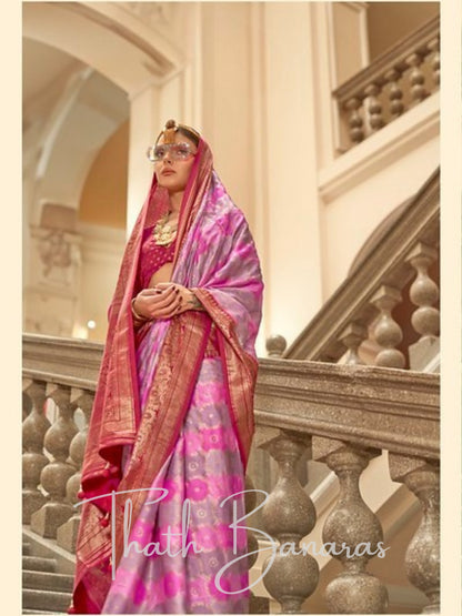 Enchanting Pink Satin Silk Saree