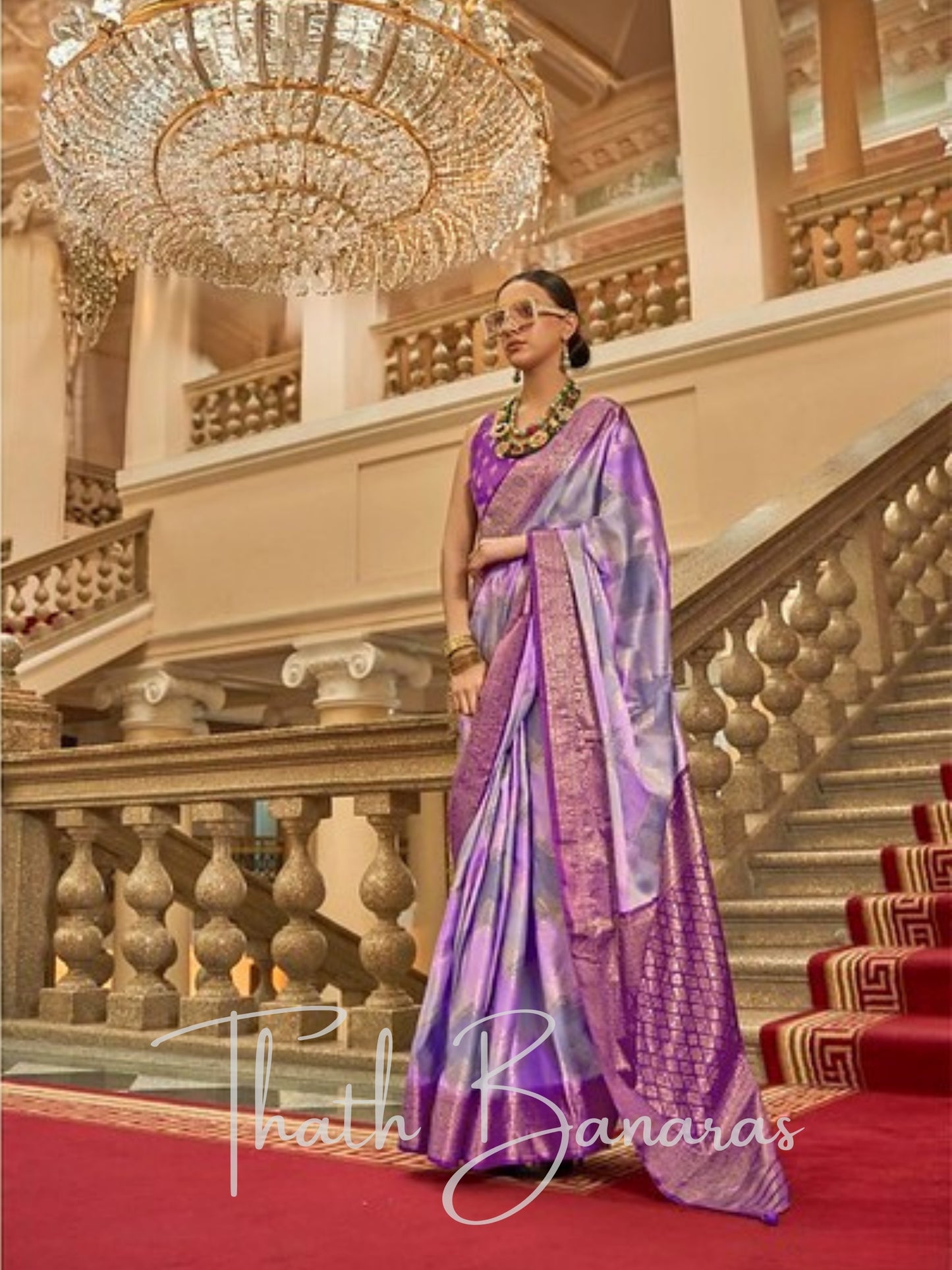 Lavender & Purple Blended Gaji Satin Silk Saree with Zari Weaving
