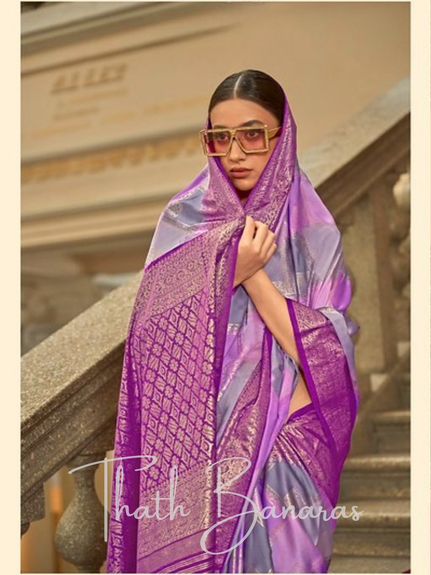 Lavender & Purple Blended Gaji Satin Silk Saree with Zari Weaving