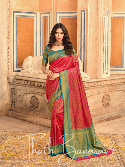 Wine Red Soft Kanjivaram Chhap Dying Saree