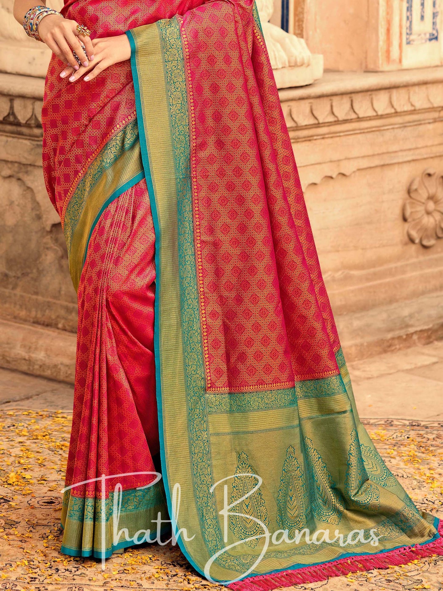 Wine Red Soft Kanjivaram Chhap Dying Saree