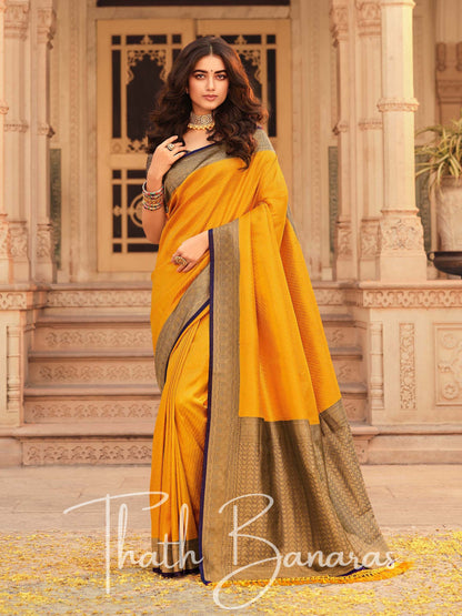 Golden Yellow Soft Kanjivaram Chhap Dying Saree