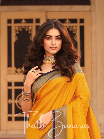 Golden Yellow Soft Kanjivaram Chhap Dying Saree