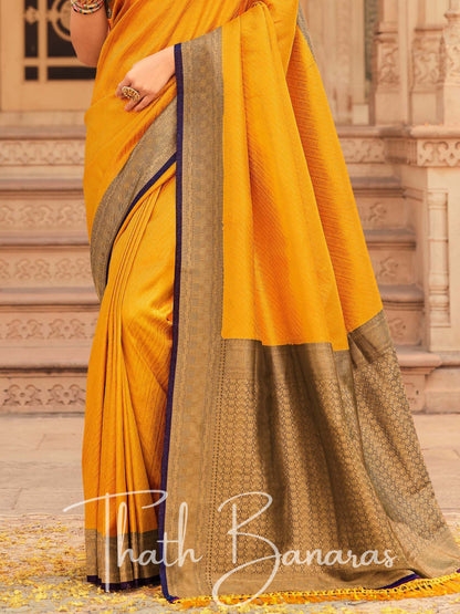 Golden Yellow Soft Kanjivaram Chhap Dying Saree