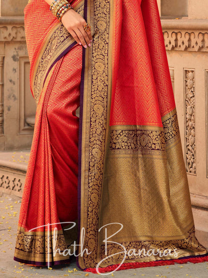 Shocking Red Soft Kanjivaram Chhap Dying Saree