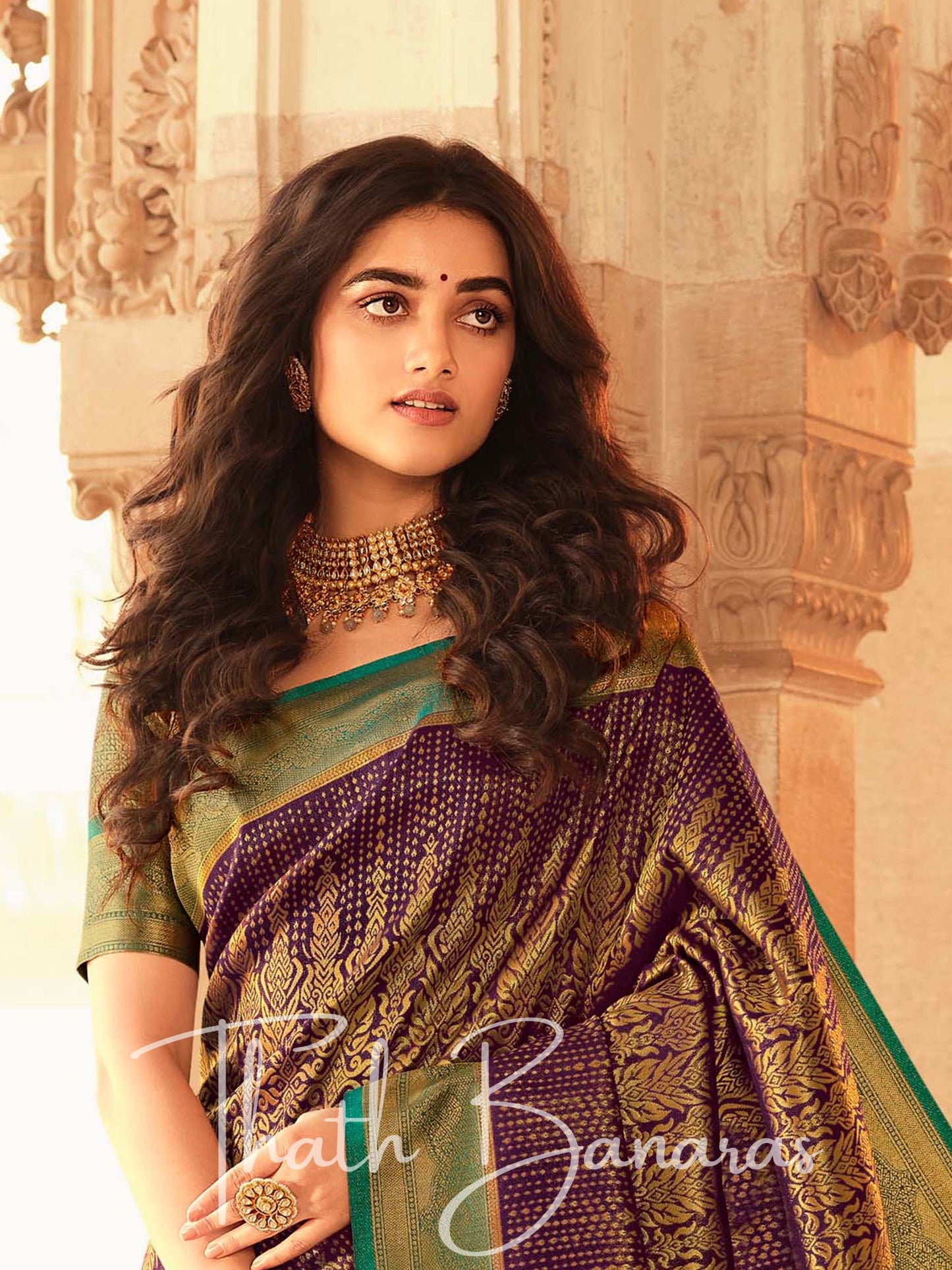 Dark Purple Soft Kanjivaram Chhap Dying Saree