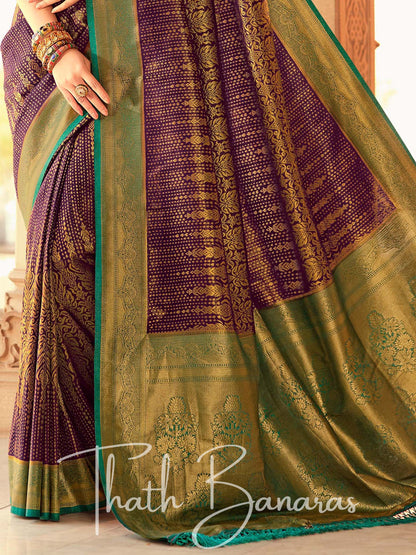 Dark Purple Soft Kanjivaram Chhap Dying Saree