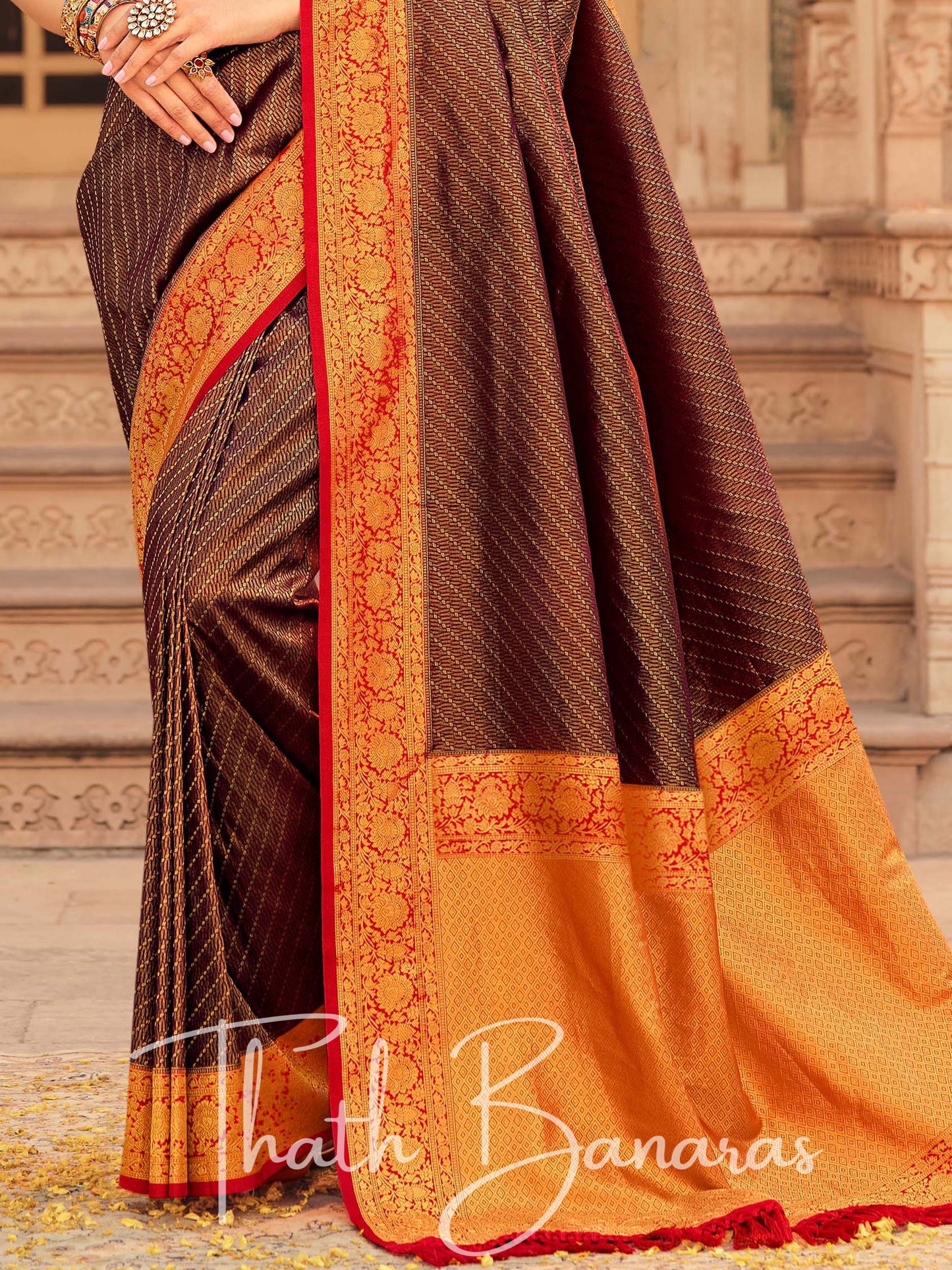 Brown Soft Kanjivaram Chhap Dying Saree