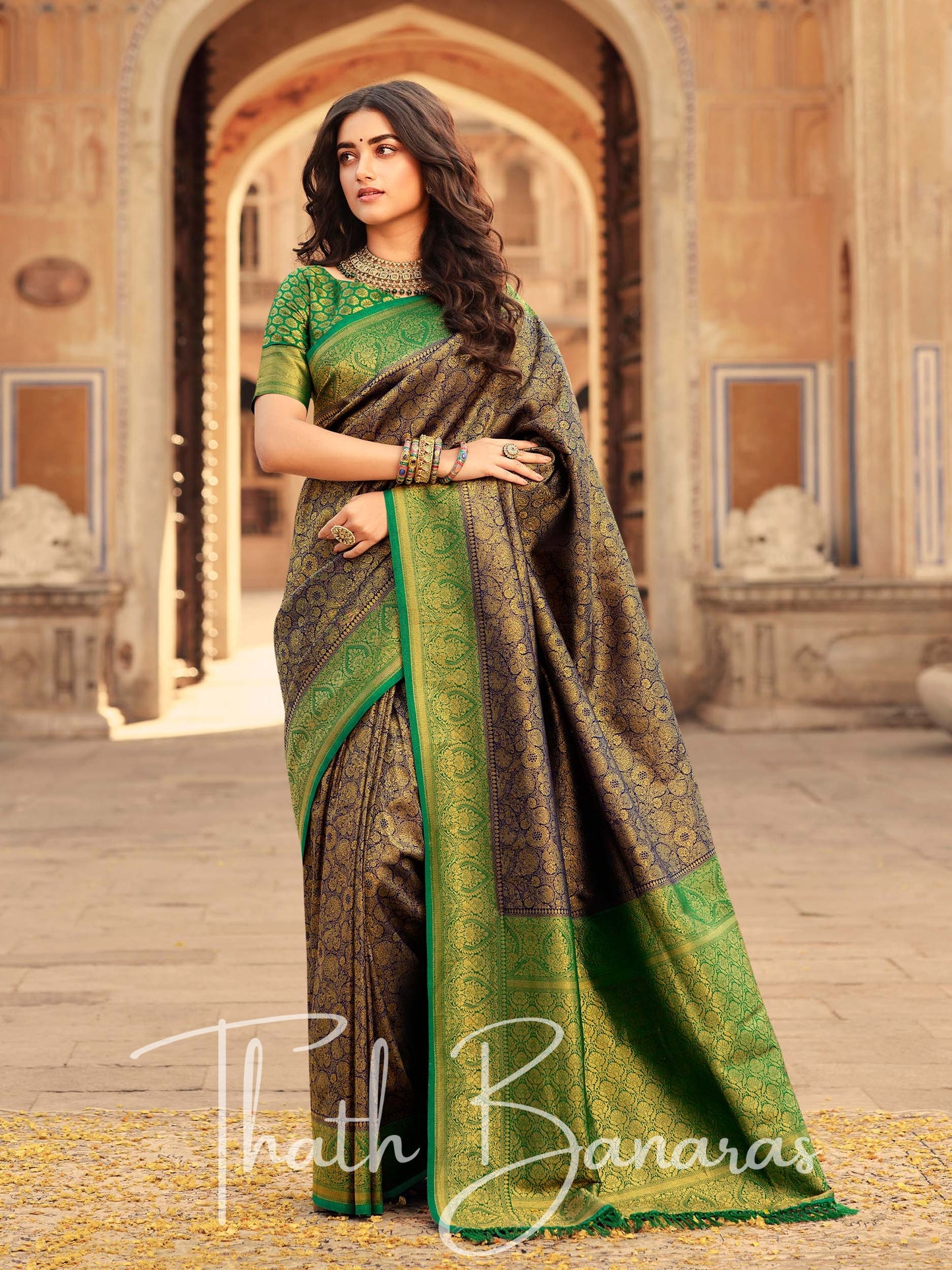 Blue and Green Soft Kanjivaram Chhap Dying Saree