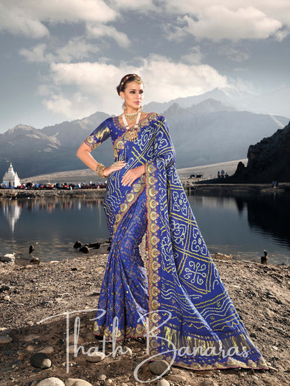 Royal Blue Pure Gajji Bandhej Satin Saree