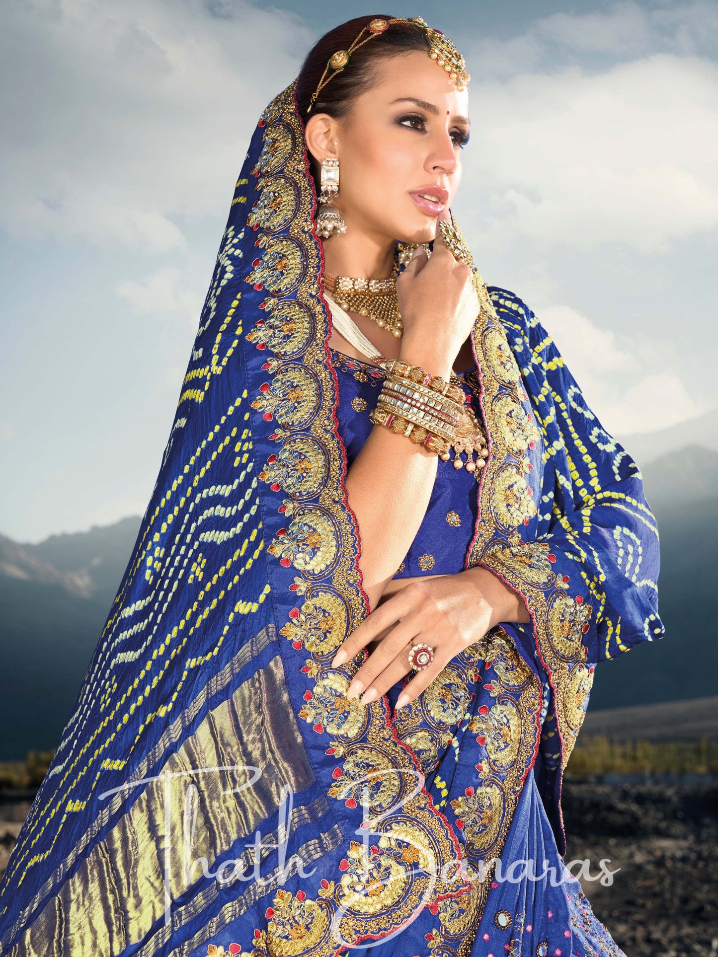 Royal Blue Pure Gajji Bandhej Satin Saree