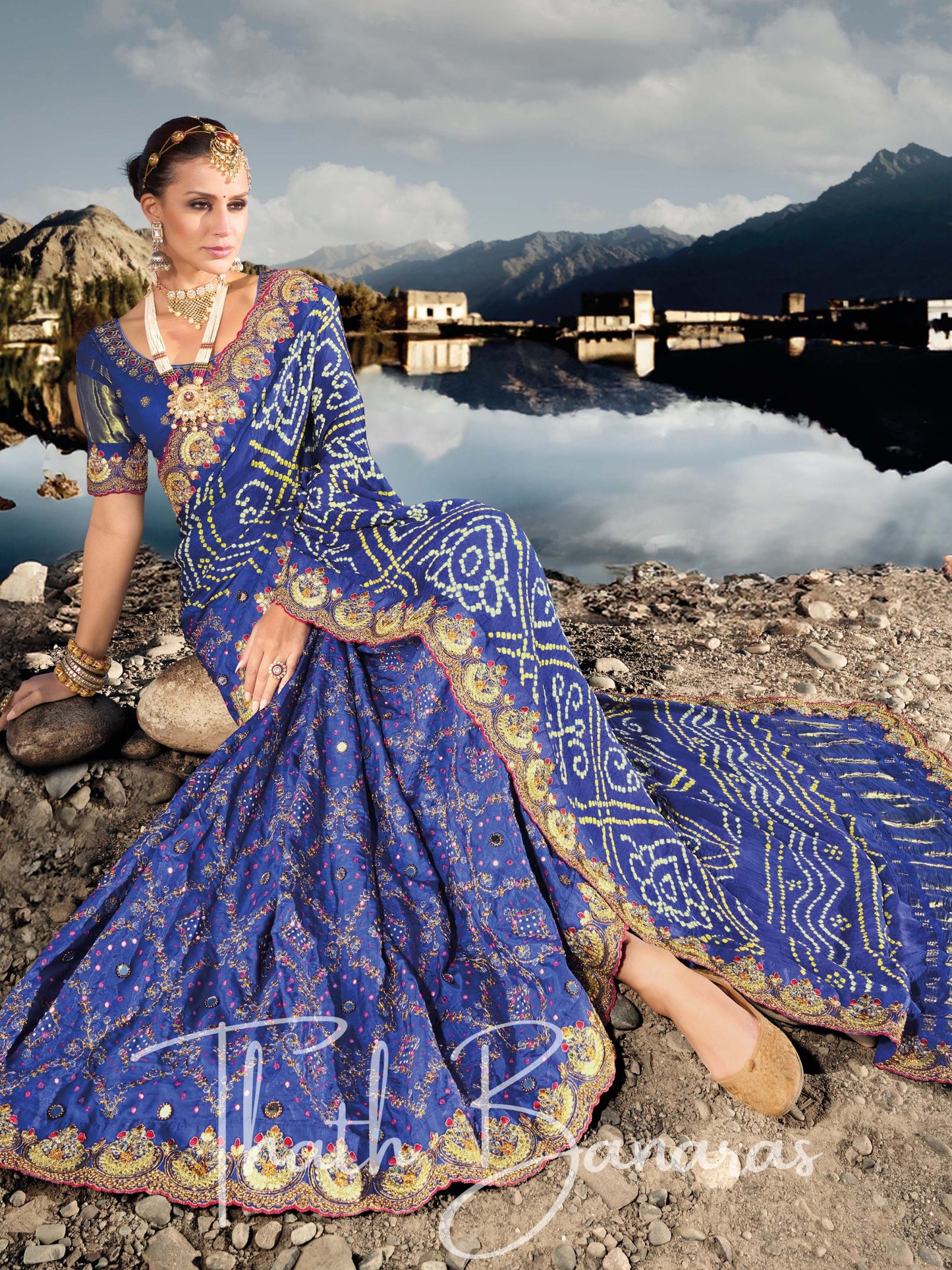 Royal Blue Pure Gajji Bandhej Satin Saree