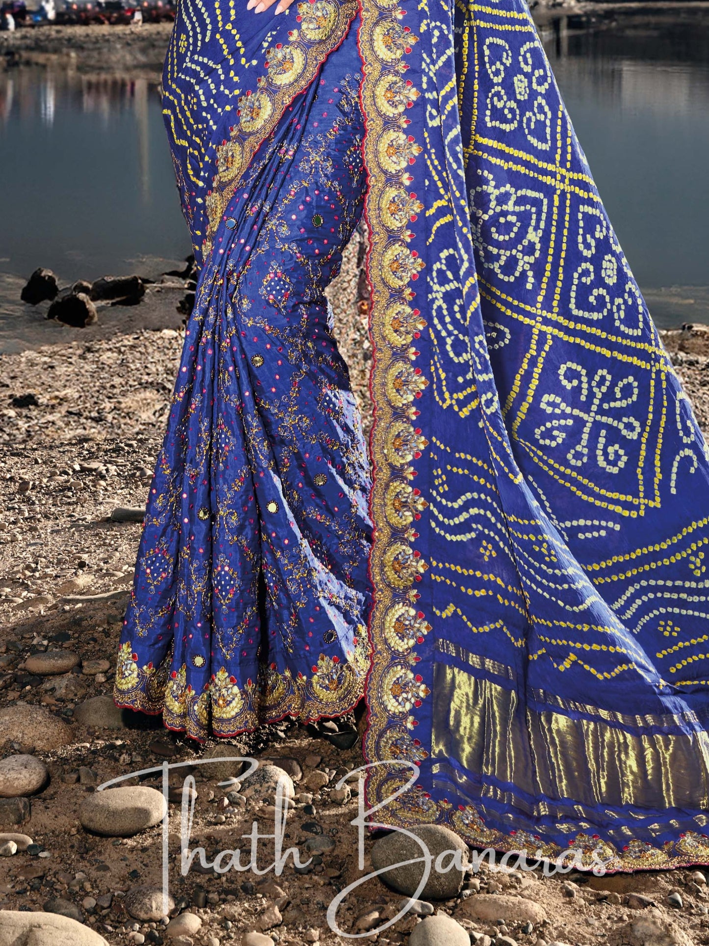 Royal Blue Pure Gajji Bandhej Satin Saree