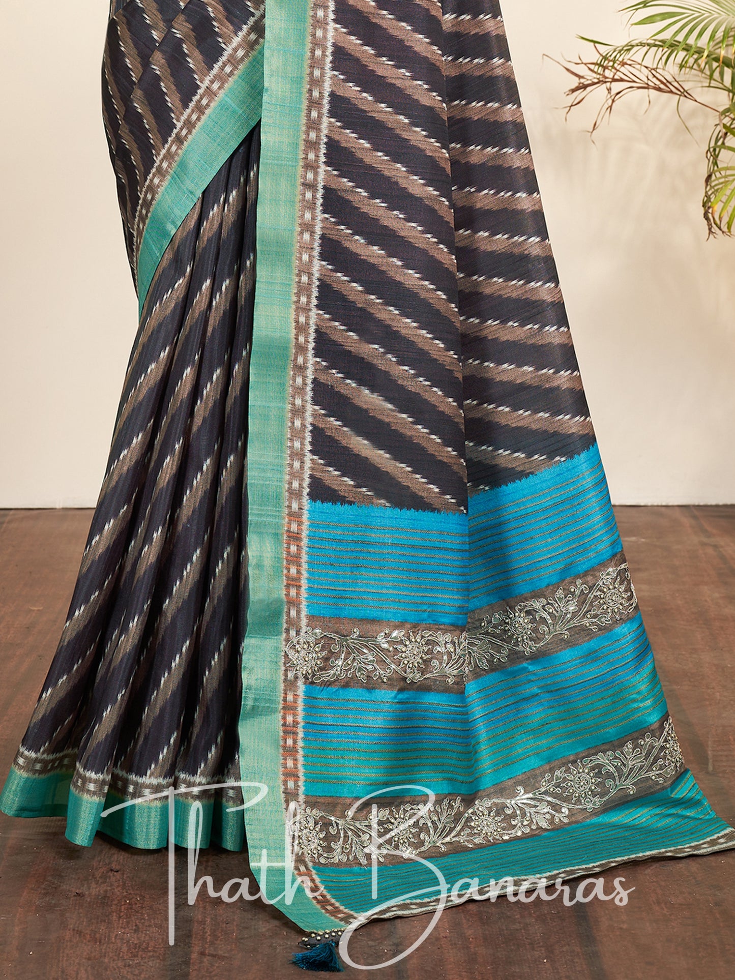 Sea Blue Silk Printed Designer Saree