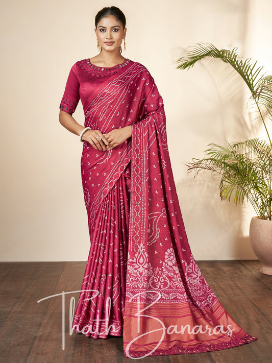 Light Maroon Silk Printed Designer Saree