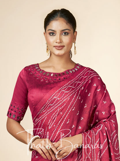 Light Maroon Silk Printed Designer Saree