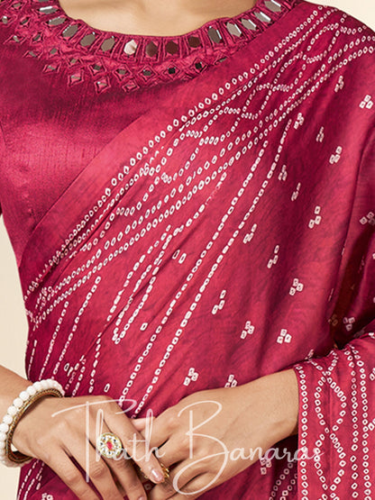 Light Maroon Silk Printed Designer Saree