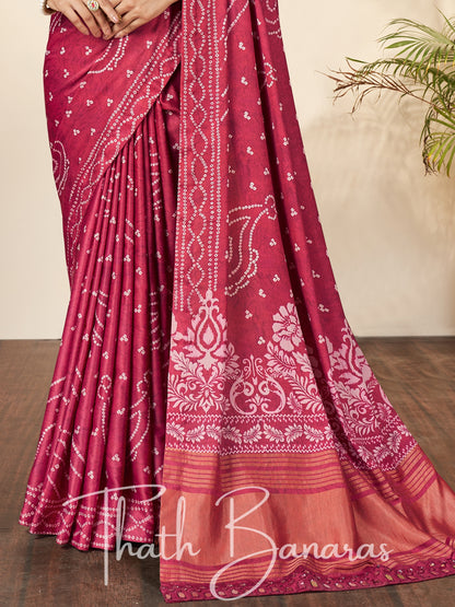 Light Maroon Silk Printed Designer Saree