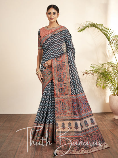 Black Silk Printed Designer Saree