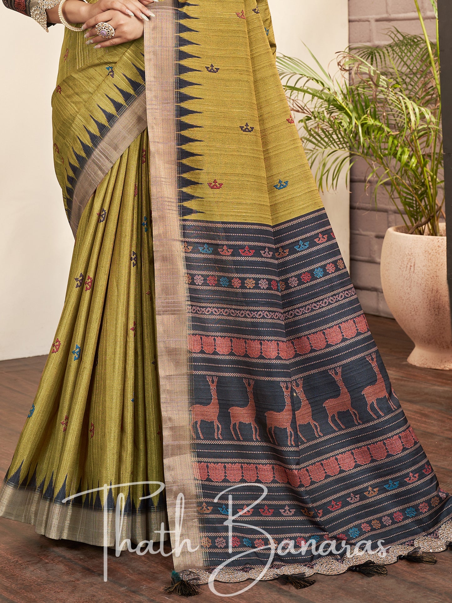 Mehandi Green Silk Printed Designer Saree