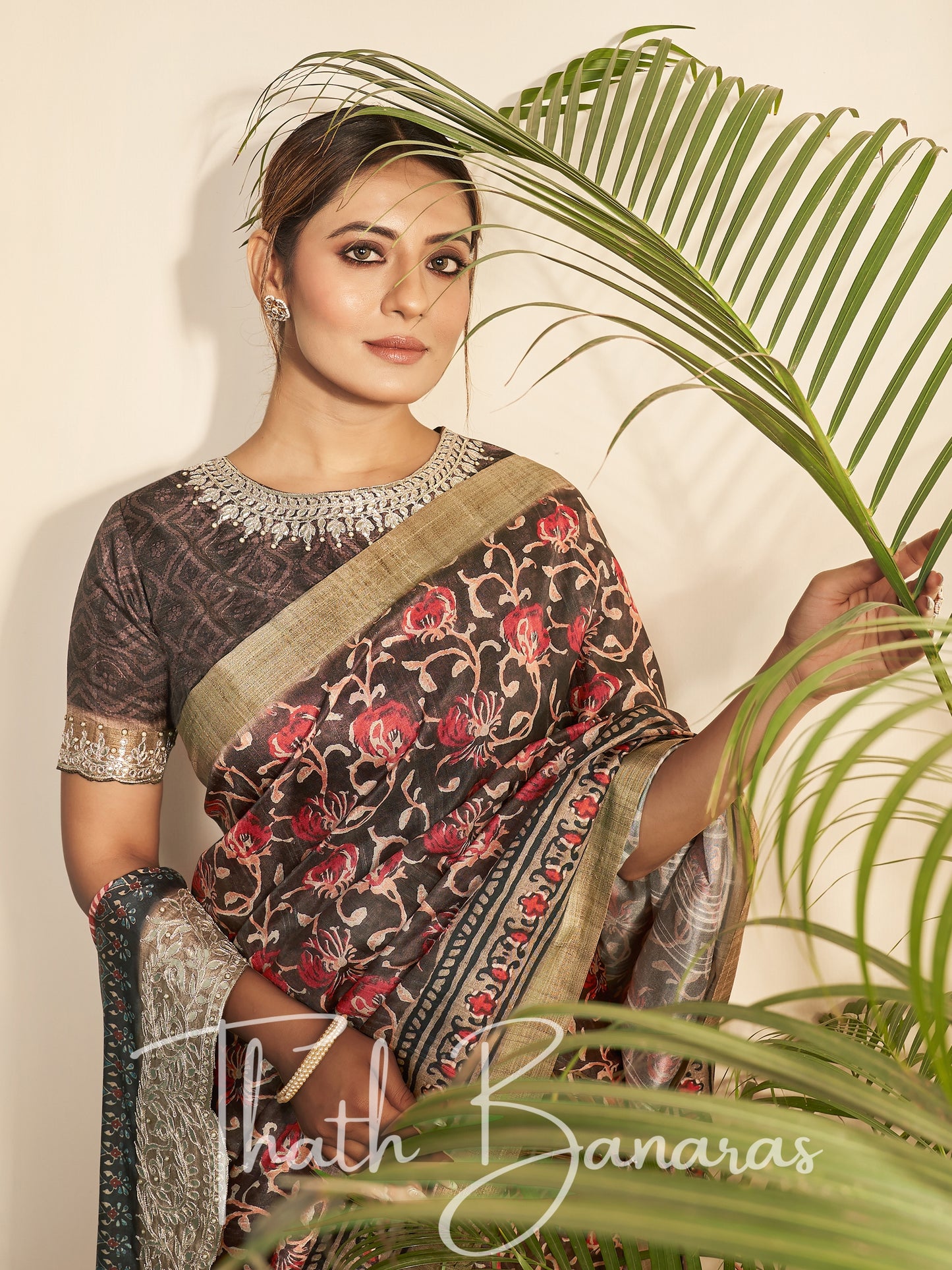 Brown Silk Printed Designer Saree