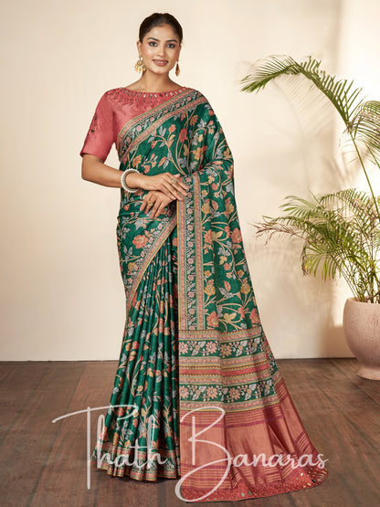 Pink Silk Printed Designer Saree