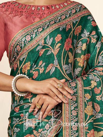 Pink Silk Printed Designer Saree