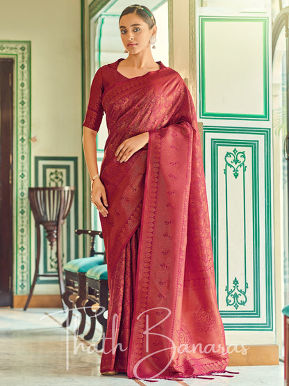 Maroon Soft Handloom Weaving Silk with Copper Zari