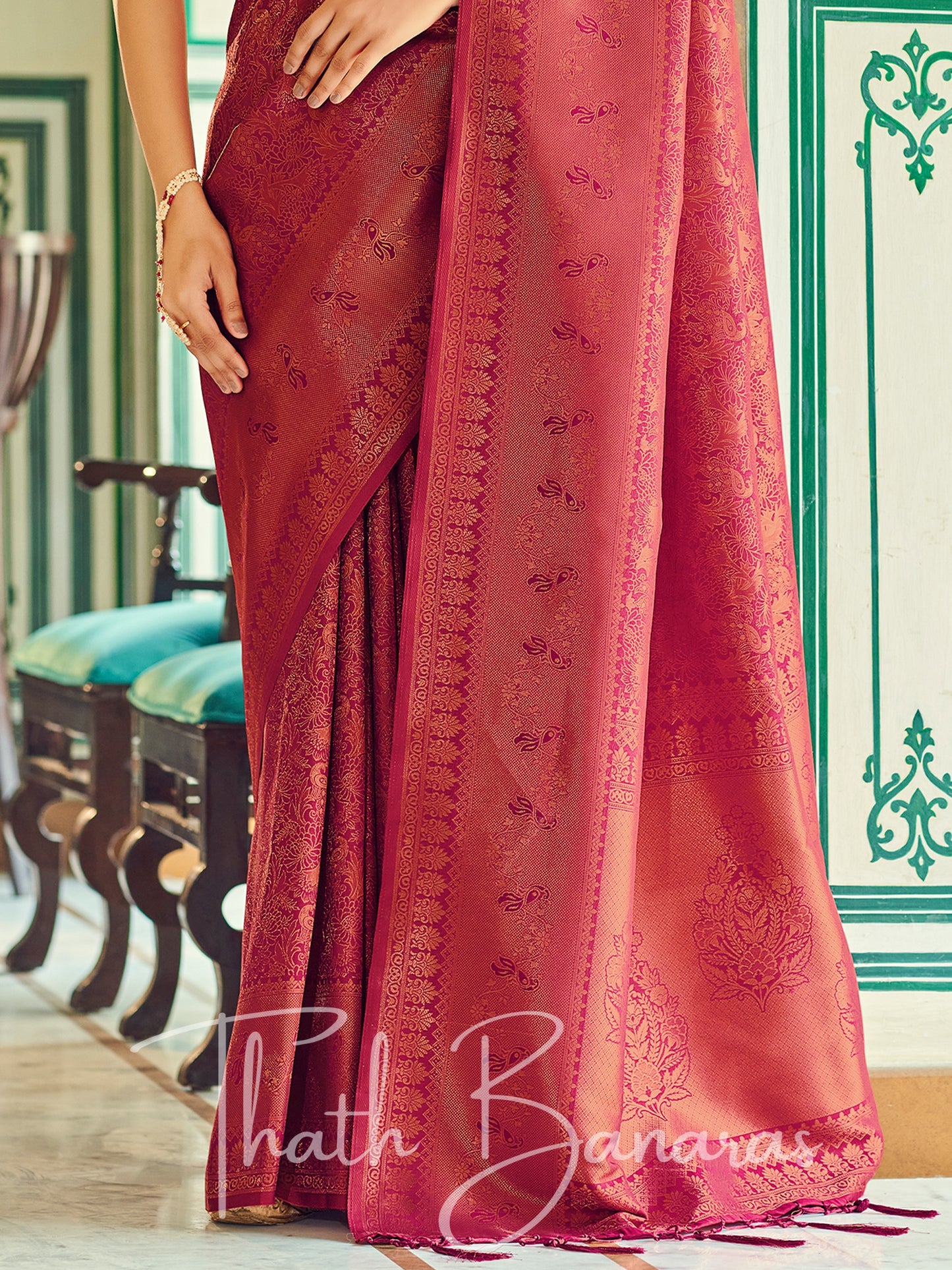 Maroon Soft Handloom Weaving Silk with Copper Zari