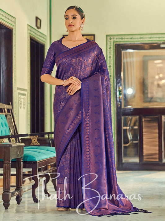 Purple Soft Handloom Weaving Silk with Copper Zari