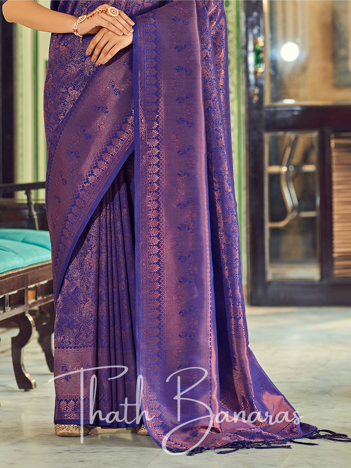 Purple Soft Handloom Weaving Silk with Copper Zari