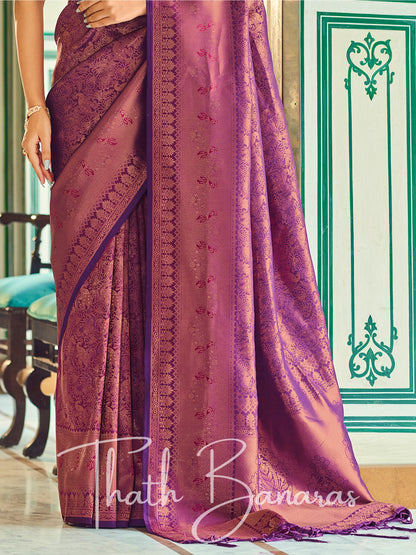 Magenta Soft Handloom Weaving Silk with Copper Zari