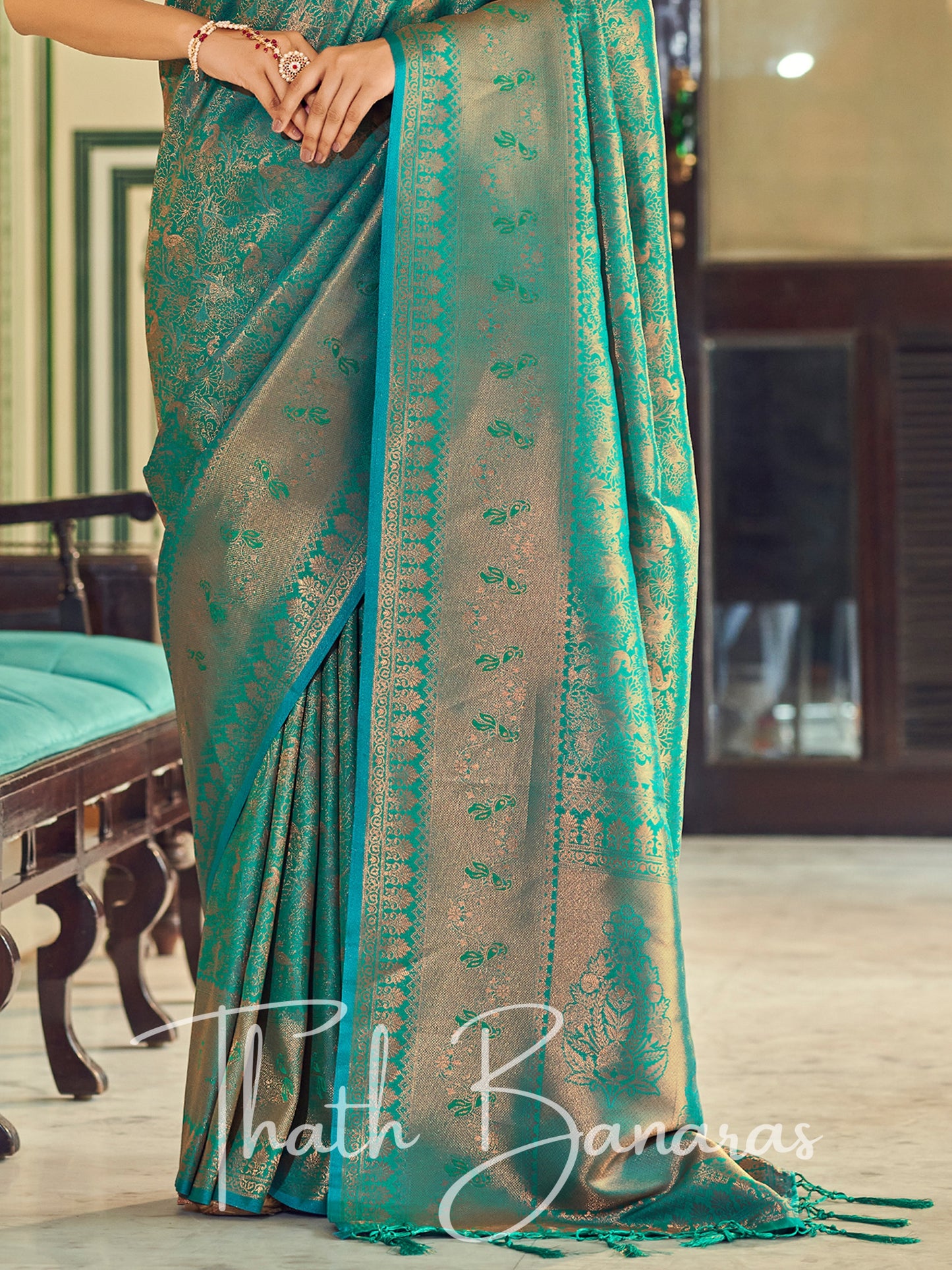 Blue Soft Handloom Weaving Silk with Copper Zari