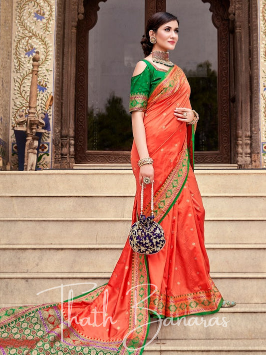 Bright Orange Soft silk weaving Saree with Beautiful Designer border & Pallu