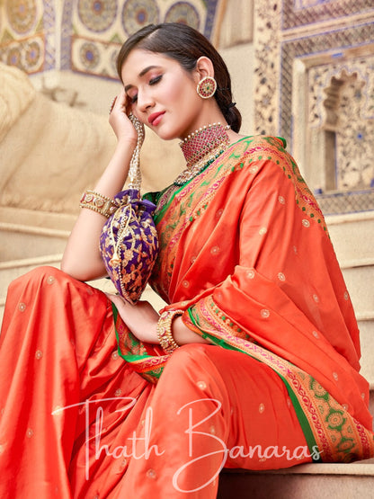 Bright Orange Soft silk weaving Saree with Beautiful Designer border & Pallu