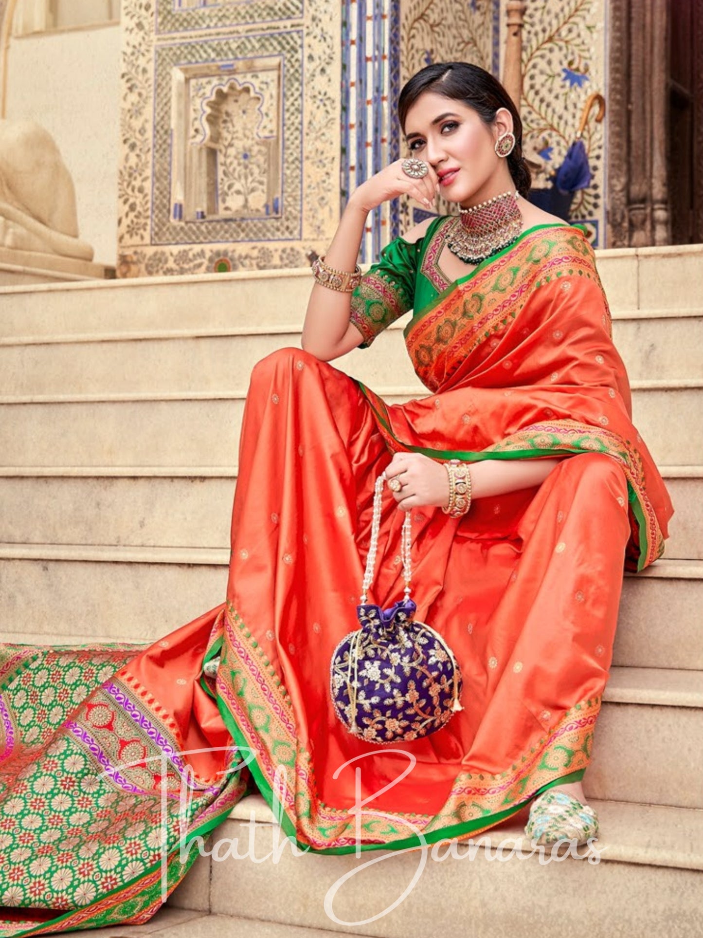 Bright Orange Soft silk weaving Saree with Beautiful Designer border & Pallu