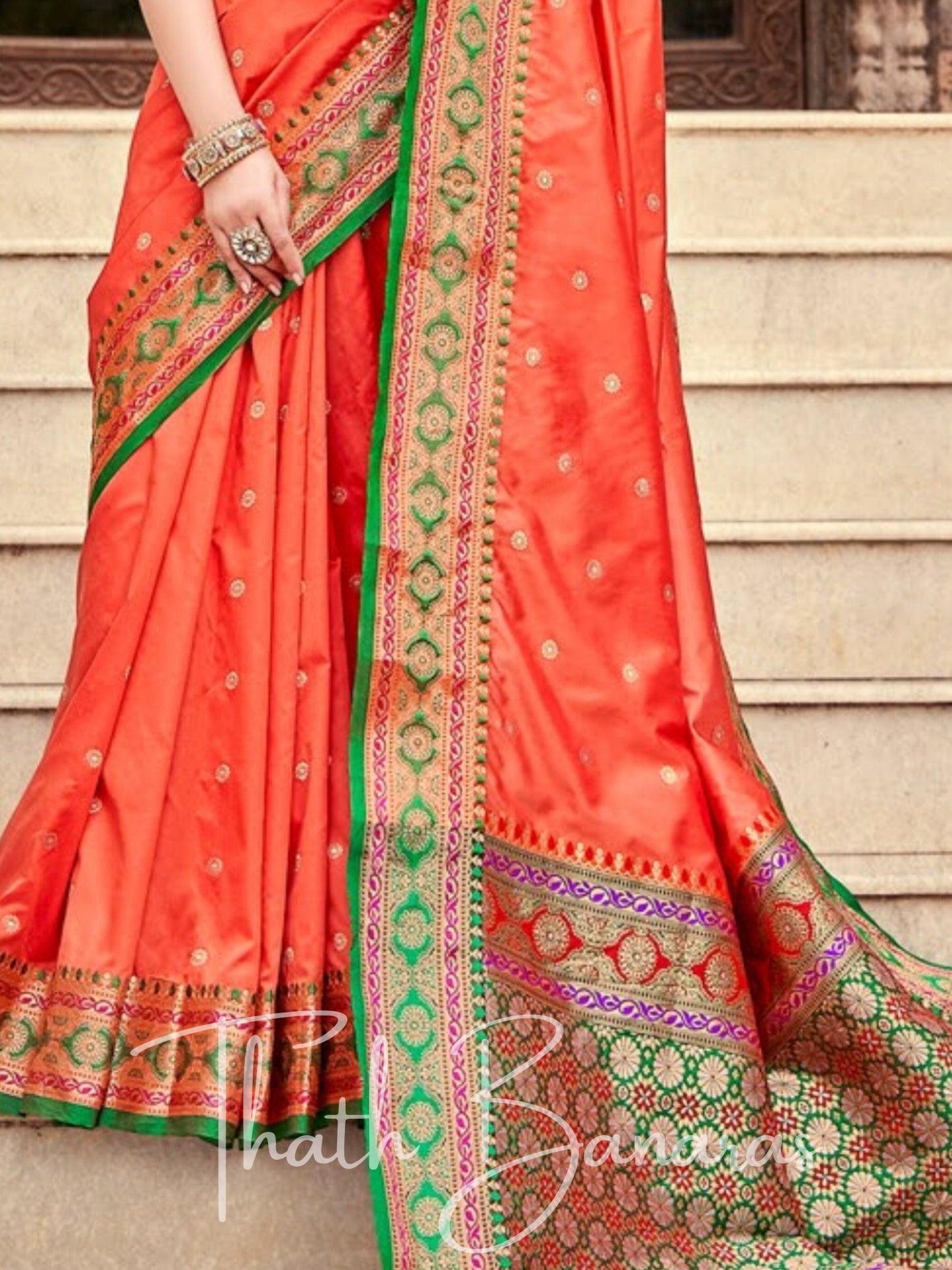 Bright Orange Soft silk weaving Saree with Beautiful Designer border & Pallu